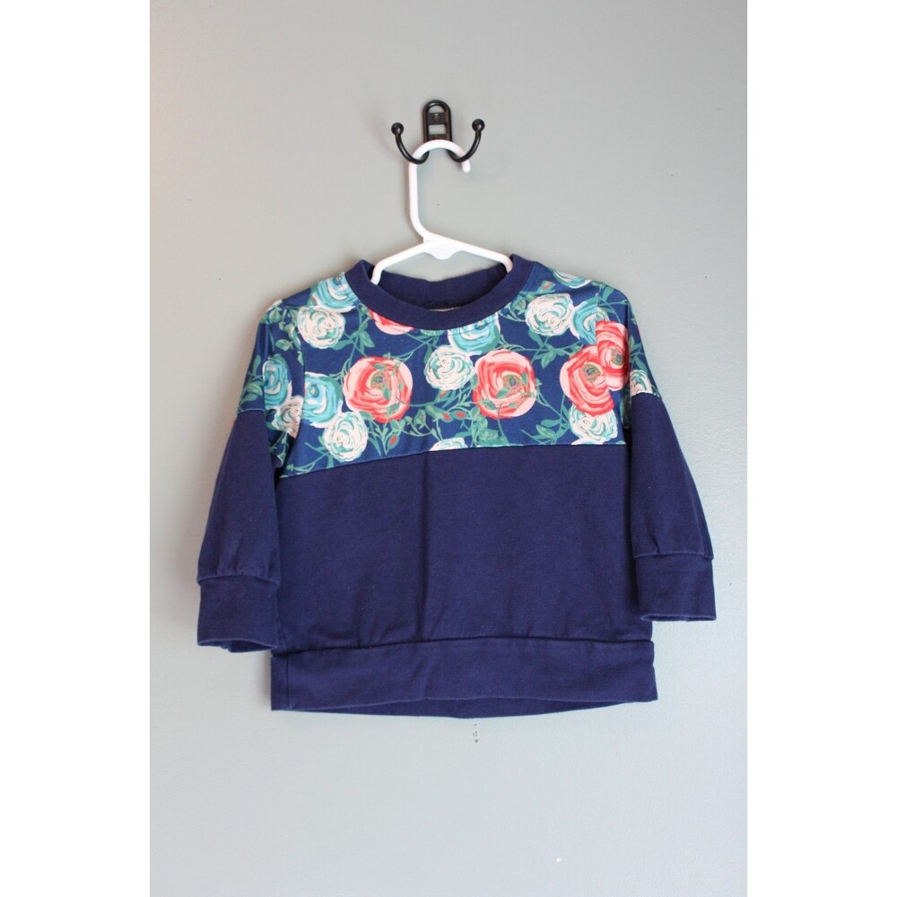 Dash of Glitter Floral Rose Sweatshirt Dark Blue Baby Toddler Girl 2XS
